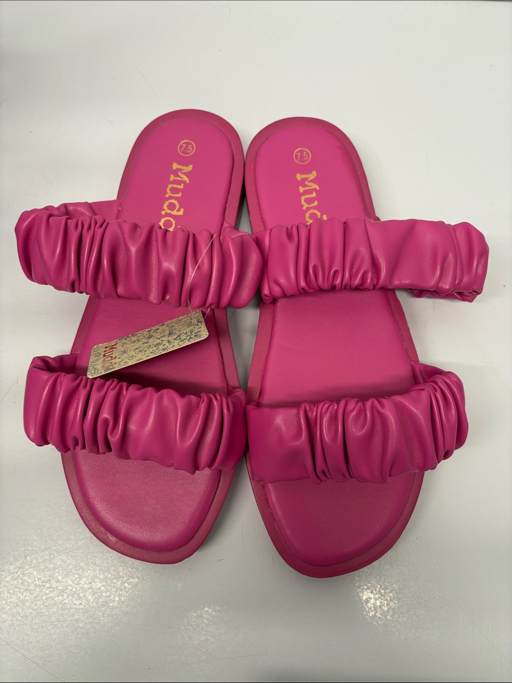 Mudd Women's Hot Pink Ruched Double-Strap Slide Sandals